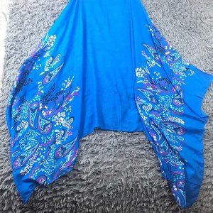 Women's Blue Pink Paisley Print Scarf Nomad Wrap Soft Luxury Shawl Rayon 60x34